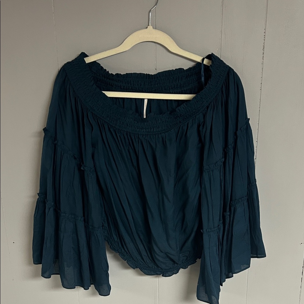 Free People Dark Blue Off-Shoulder Blouse